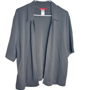 Anne Klein Women's XL Gray Short Sleeve Collared Knit Cardigan Top Business